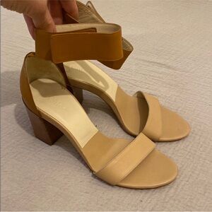 Chloe Two-Tone Beige and Tan Block Heel Sandals